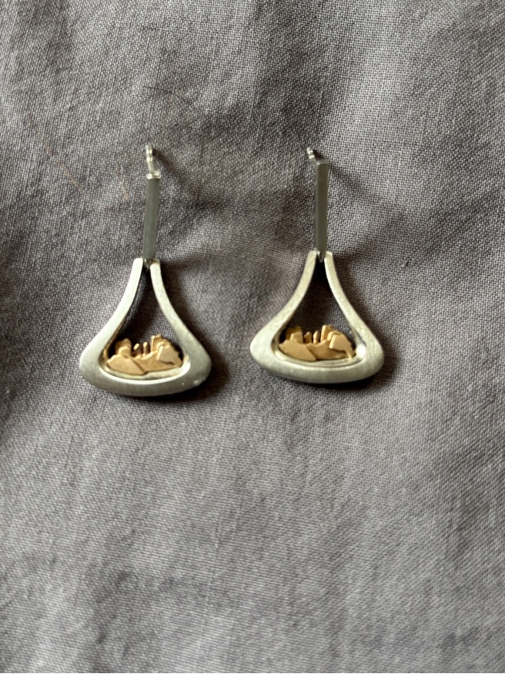 Sedona landscape- cathedral rock- brass and sterling silver. Tear drop earrings